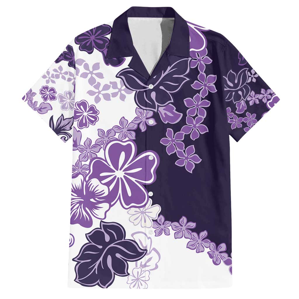 Purple Hibiscus Plumeria Floral Family Matching Long Sleeve Bodycon Dress and Hawaiian Shirt LT01 Dad's Shirt - Short Sleeve Purple - Polynesian Pride