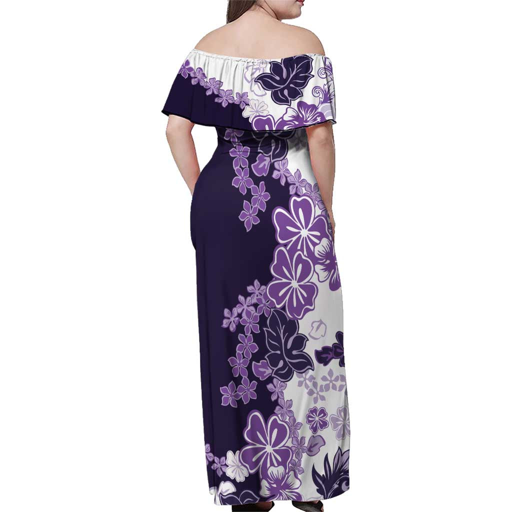 Purple Hibiscus Plumeria Floral Family Matching Off Shoulder Maxi Dress and Hawaiian Shirt LT01 - Polynesian Pride