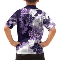 Purple Hibiscus Plumeria Floral Family Matching Off Shoulder Short Dress and Hawaiian Shirt - Polynesian Pride