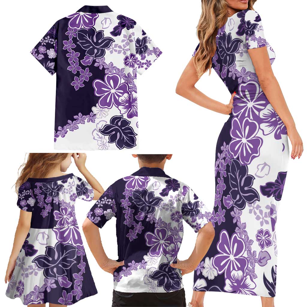 Purple Hibiscus Plumeria Floral Family Matching Short Sleeve Bodycon Dress and Hawaiian Shirt LT01 - Polynesian Pride