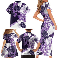 Purple Hibiscus Plumeria Floral Family Matching Short Sleeve Bodycon Dress and Hawaiian Shirt LT01 - Polynesian Pride