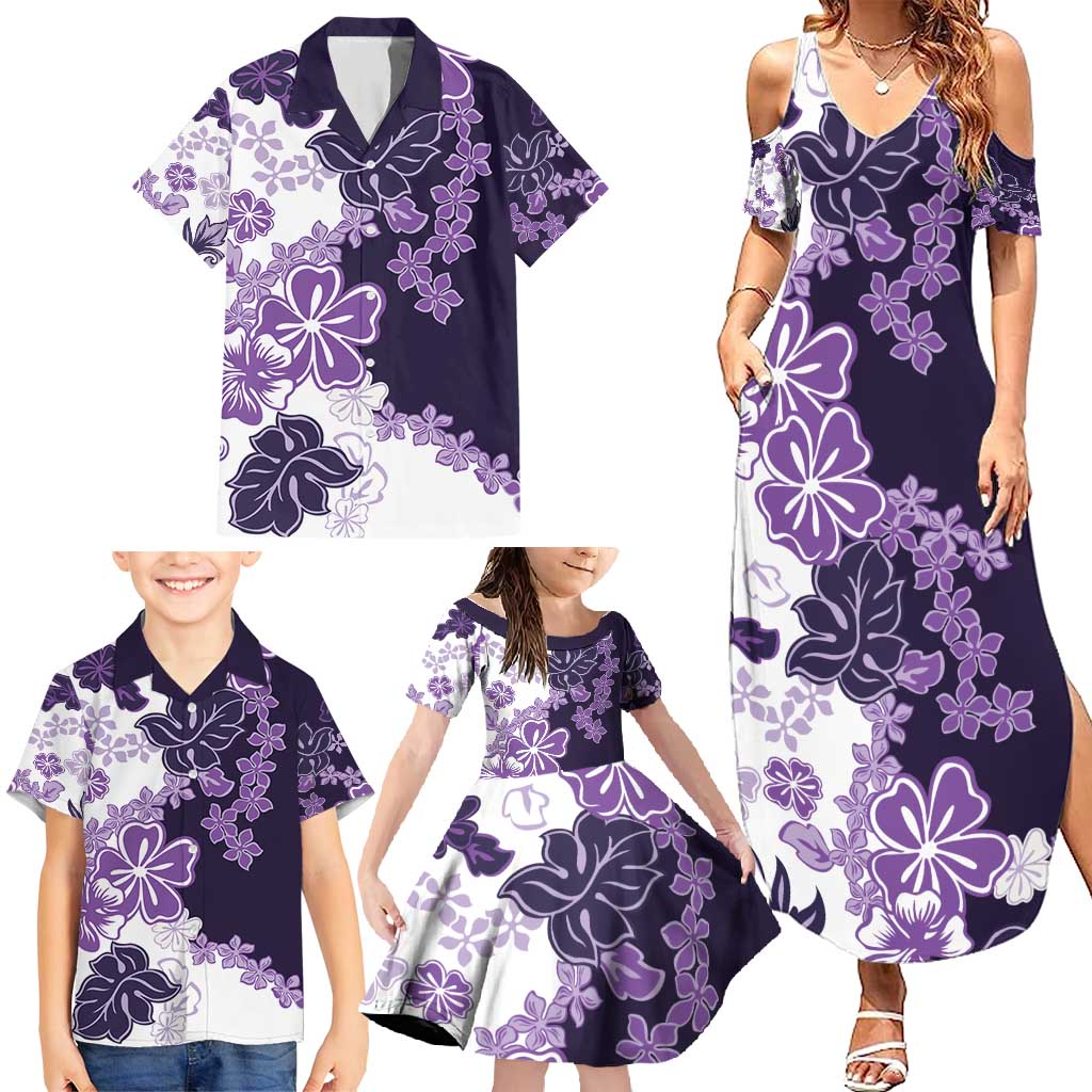 Purple Hibiscus Plumeria Floral Family Matching Summer Maxi Dress and Hawaiian Shirt - Polynesian Pride