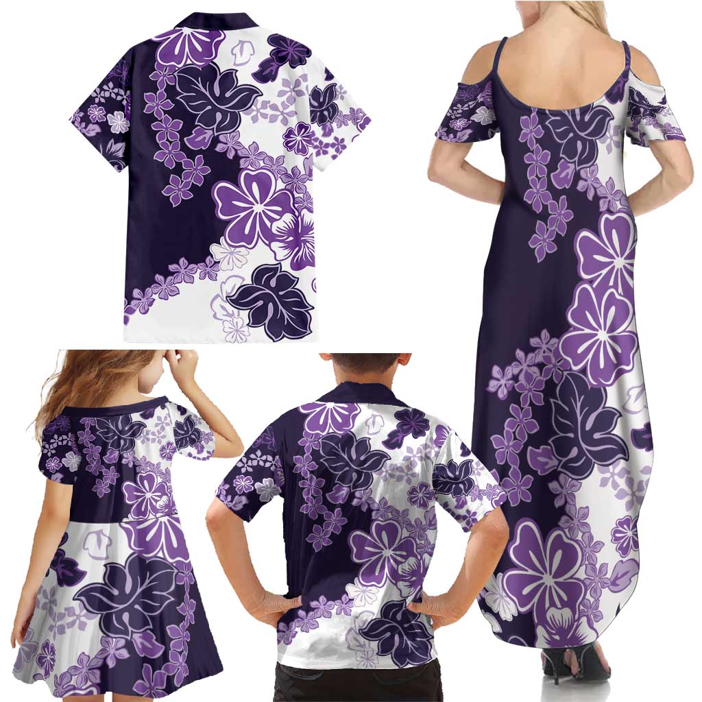 Purple Hibiscus Plumeria Floral Family Matching Summer Maxi Dress and Hawaiian Shirt - Polynesian Pride