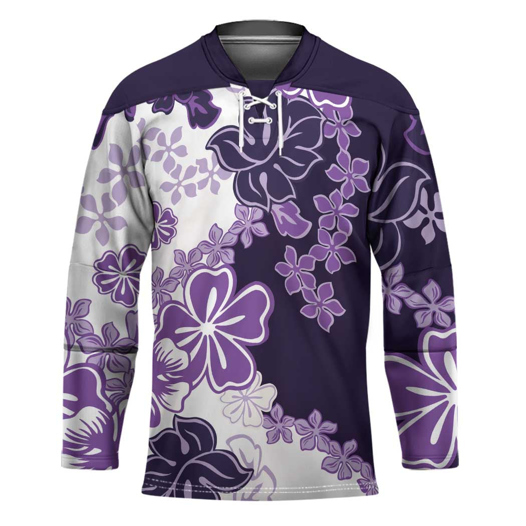 Purple Hibiscus Plumeria Floral Hockey Jersey - Polynesian Pride