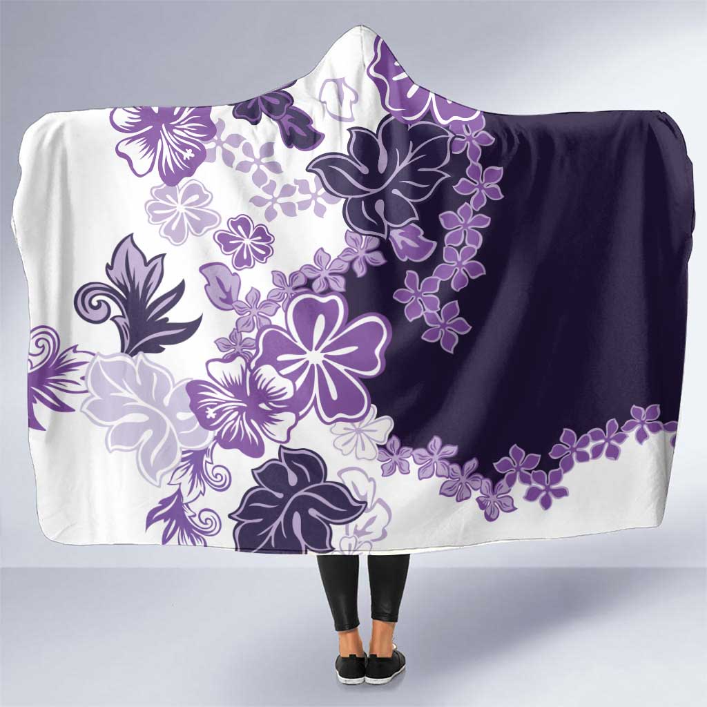 Purple Hibiscus Plumeria Floral Hooded Blanket LT01 One Size Purple - Polynesian Pride