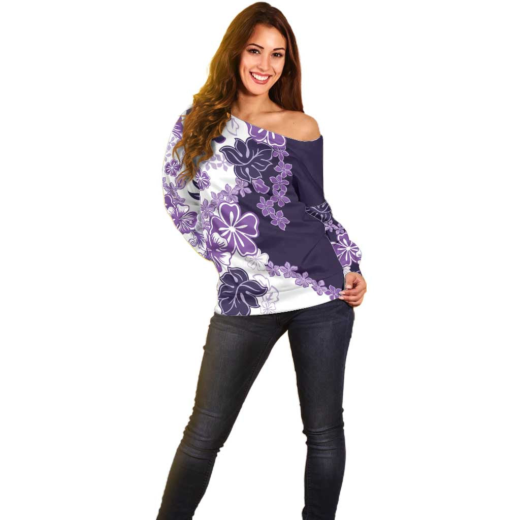Purple Hibiscus Plumeria Floral Off Shoulder Sweater - Polynesian Pride