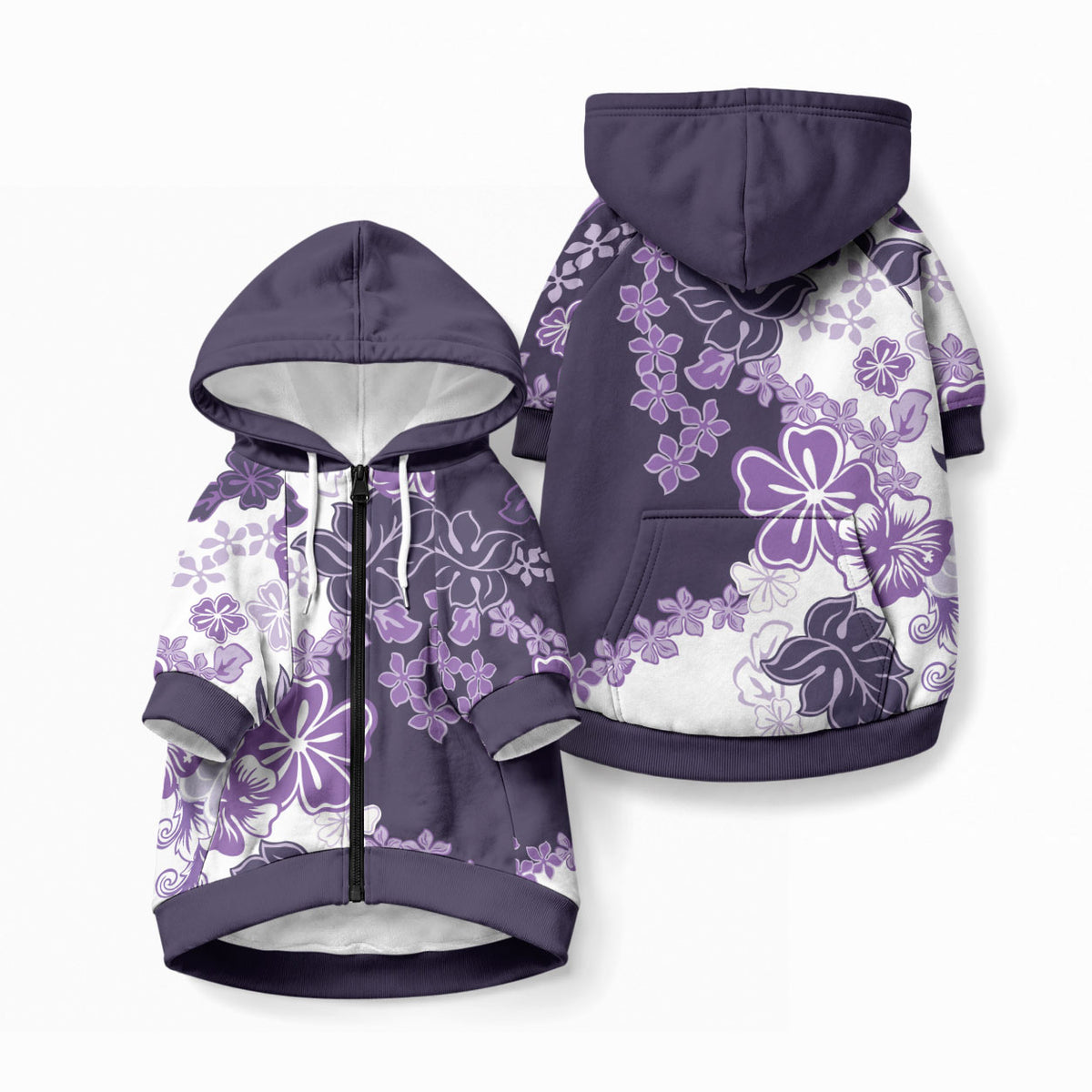 Purple Hibiscus Plumeria Floral Pet Hoodie LT01 Zip-up Purple - Polynesian Pride