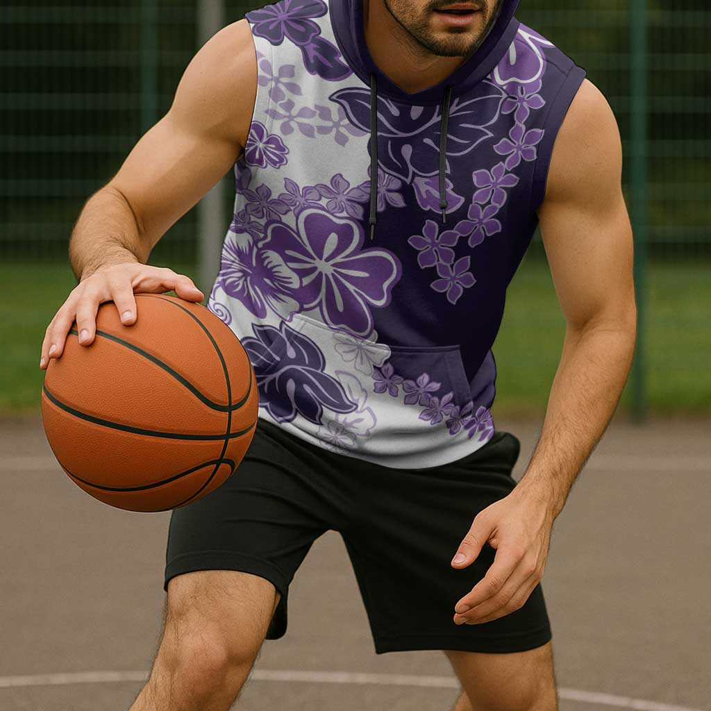 Purple Hibiscus Plumeria Floral Sleeveless Hoodie - Polynesian Pride