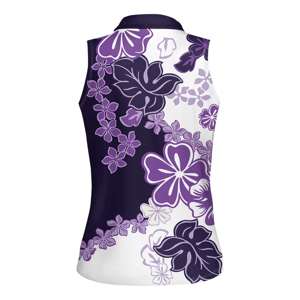 Purple Hibiscus Plumeria Floral Women Sleeveless Polo Shirt - Polynesian Pride