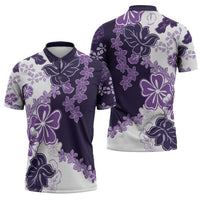 Purple Hibiscus Plumeria Floral Zipper Polo Shirt - Polynesian Pride