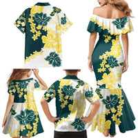Yelow Teal Hibiscus Plumeria Floral Family Matching Mermaid Dress and Hawaiian Shirt LT01 - Polynesian Pride