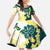 Yelow Teal Hibiscus Plumeria Floral Family Matching Short Sleeve Bodycon Dress and Hawaiian Shirt - Polynesian Pride
