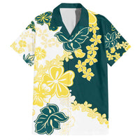 Yelow Teal Hibiscus Plumeria Floral Family Matching Short Sleeve Bodycon Dress and Hawaiian Shirt LT01 Dad's Shirt - Short Sleeve Yellow - Polynesian Pride
