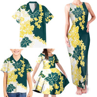 Yelow Teal Hibiscus Plumeria Floral Family Matching Tank Maxi Dress and Hawaiian Shirt LT01 - Polynesian Pride