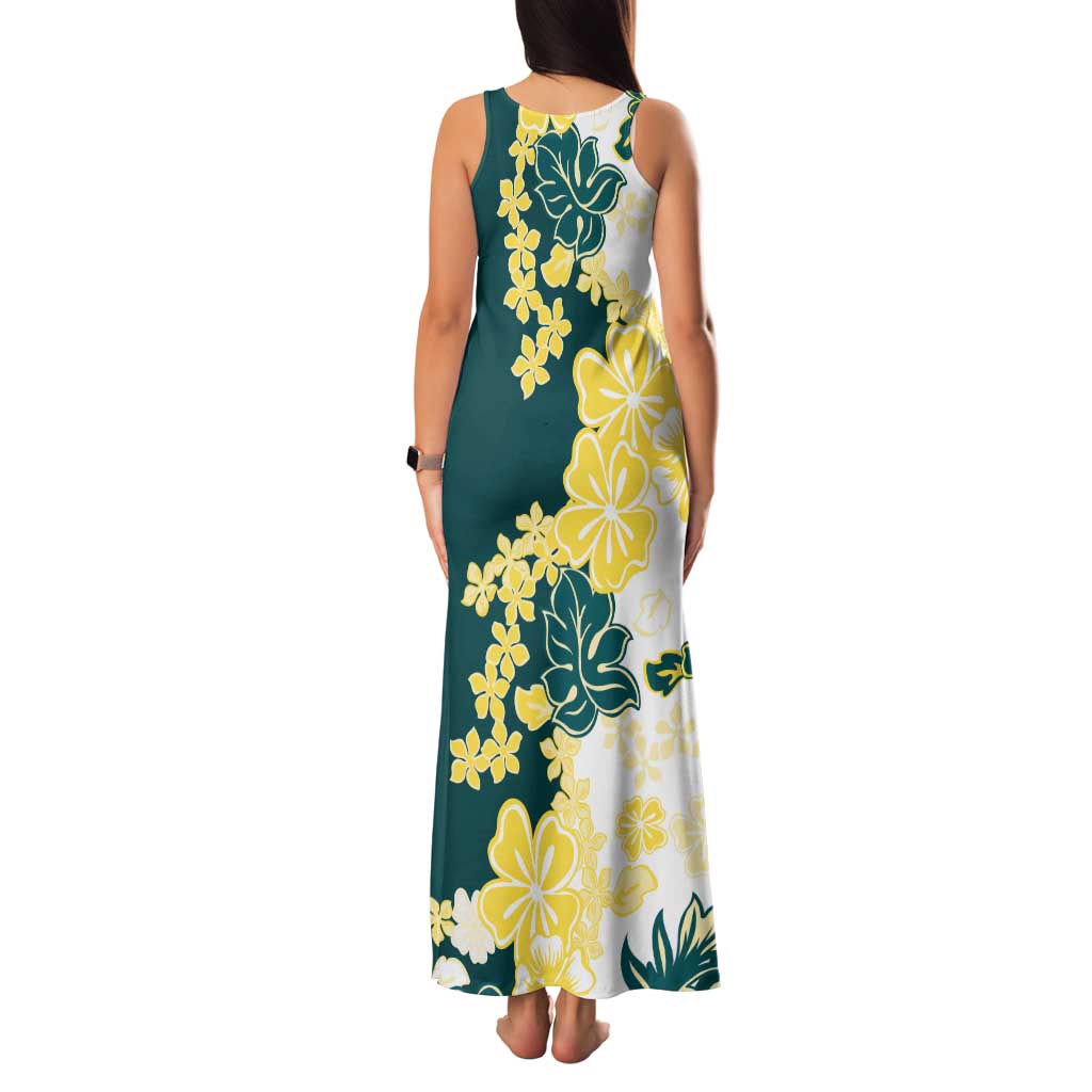 Yelow Teal Hibiscus Plumeria Floral Family Matching Tank Maxi Dress and Hawaiian Shirt LT01 - Polynesian Pride