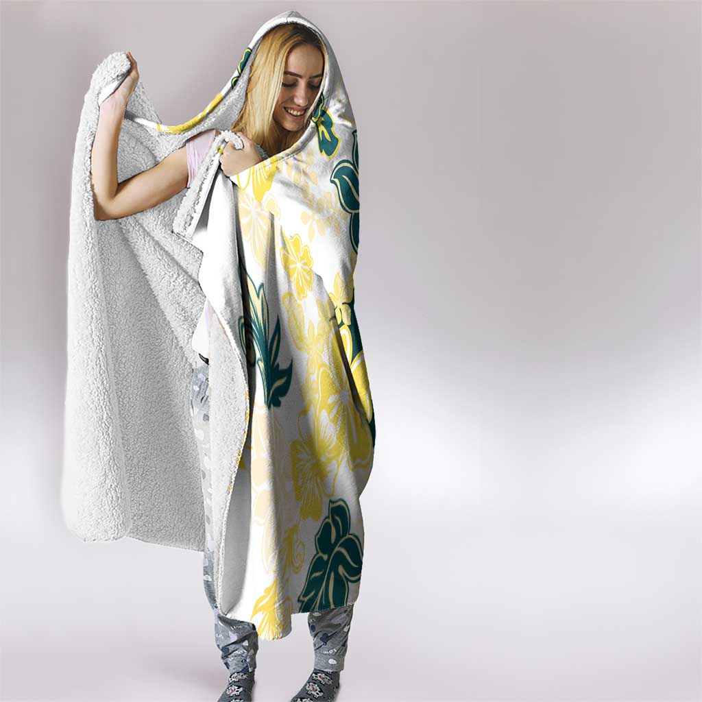 Yelow Teal Hibiscus Plumeria Floral Hooded Blanket - Polynesian Pride