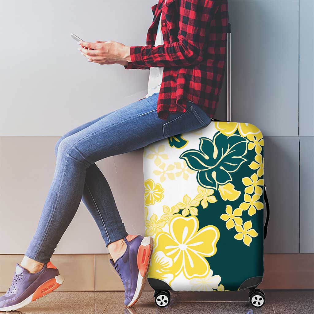 Yelow Teal Hibiscus Plumeria Floral Luggage Cover - Polynesian Pride