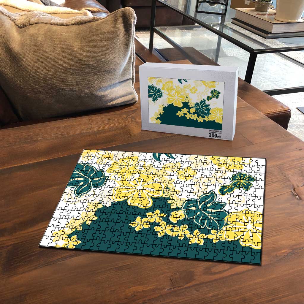 Yelow Teal Hibiscus Plumeria Floral Puzzle LT01