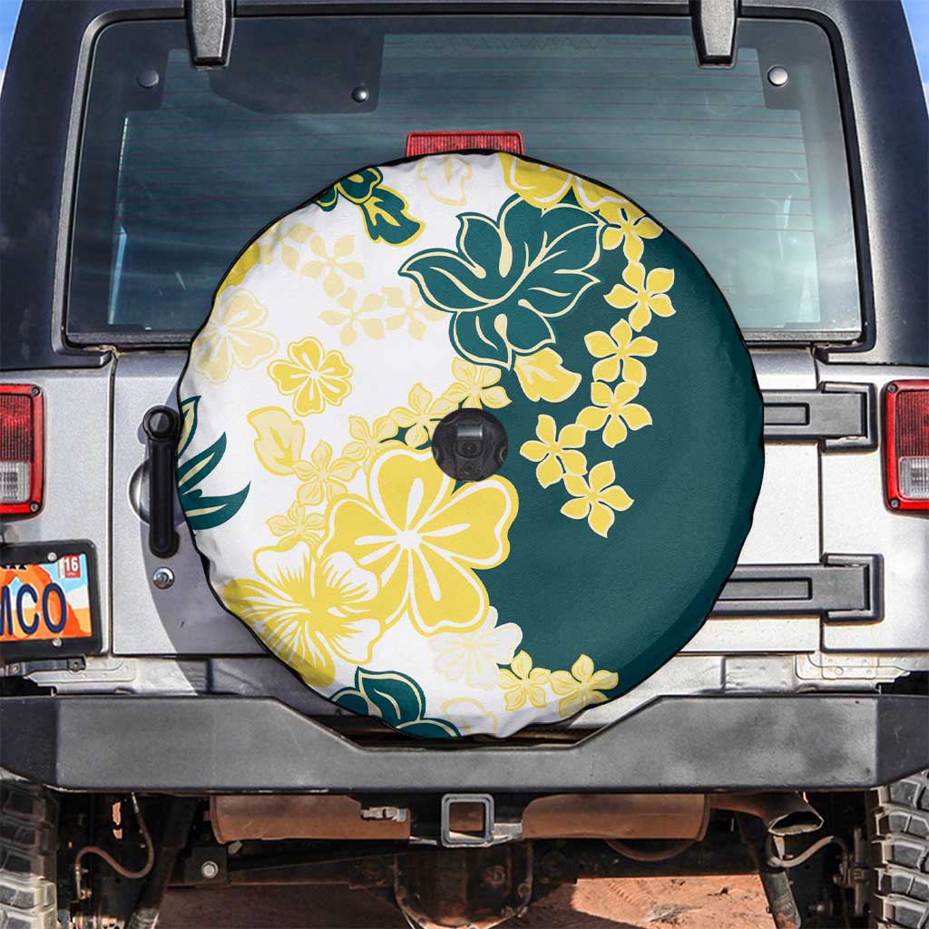 Yelow Teal Hibiscus Plumeria Floral Spare Tire Cover - Polynesian Pride