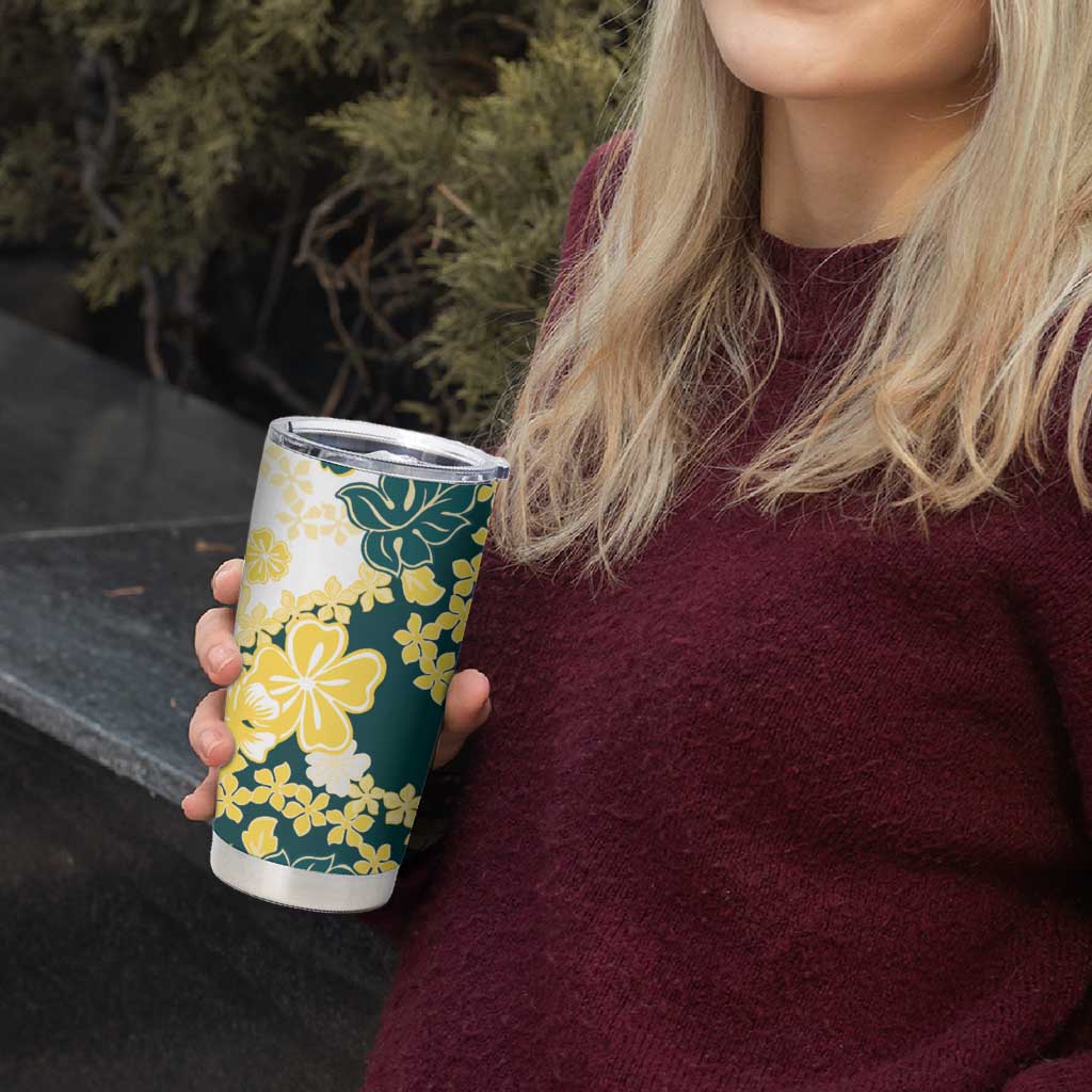 Yelow Teal Hibiscus Plumeria Floral Tumbler Cup - Polynesian Pride