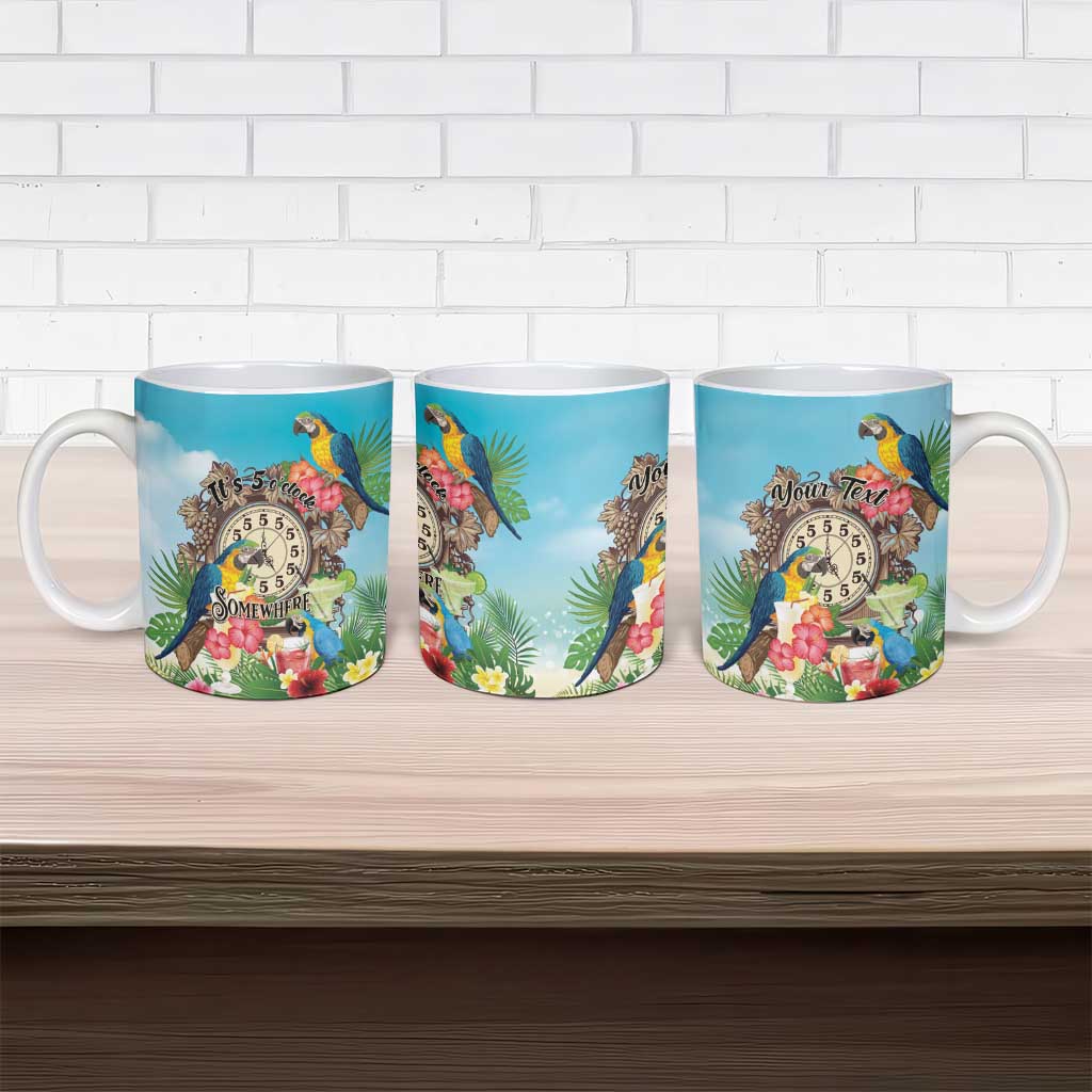 Personalized It's 5 o'clock Somewhere Ceramic Mug Hawaiian Tropical Parrots - Polynesian Pride