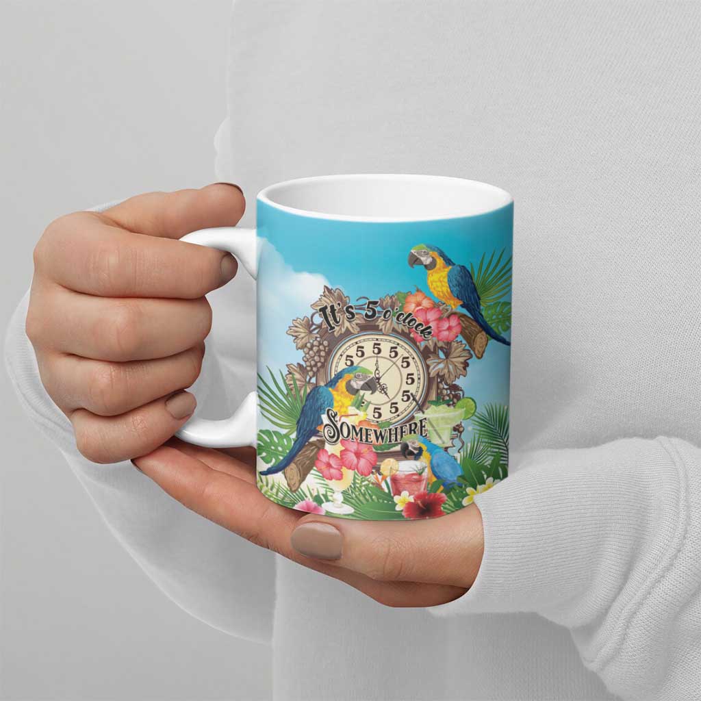 Personalized It's 5 o'clock Somewhere Ceramic Mug Hawaiian Tropical Parrots - Polynesian Pride