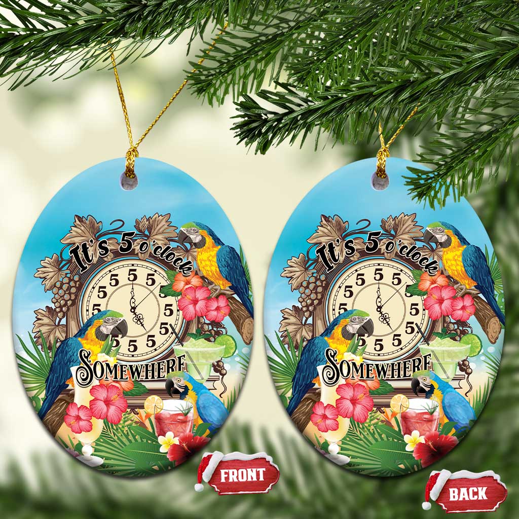 It's 5 o'clock Somewhere Ceramic Ornament Hawaiian Tropical Parrots - Polynesian Pride
