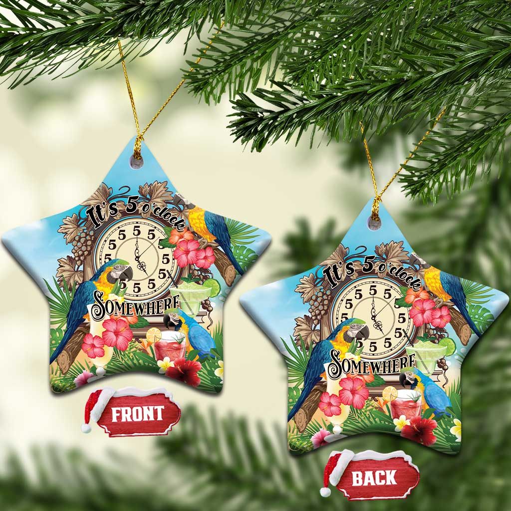 It's 5 o'clock Somewhere Ceramic Ornament Hawaiian Tropical Parrots - Polynesian Pride