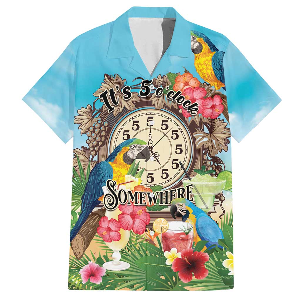 Personalized It's 5 o'clock Somewhere Family Matching Off Shoulder Maxi Dress and Hawaiian Shirt Hawaiian Tropical Parrots - Polynesian Pride