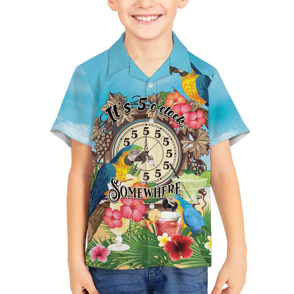 Personalized It's 5 o'clock Somewhere Family Matching Off Shoulder Maxi Dress and Hawaiian Shirt Hawaiian Tropical Parrots - Polynesian Pride