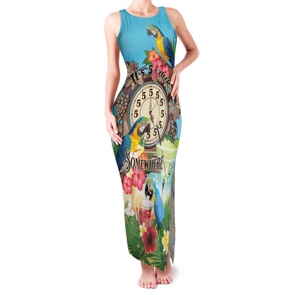 Personalized It's 5 o'clock Somewhere Family Matching Tank Maxi Dress and Hawaiian Shirt Hawaiian Tropical Parrots - Polynesian Pride