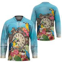 Personalized It's 5 o'clock Somewhere Hockey Jersey Hawaiian Tropical Parrots - Polynesian Pride