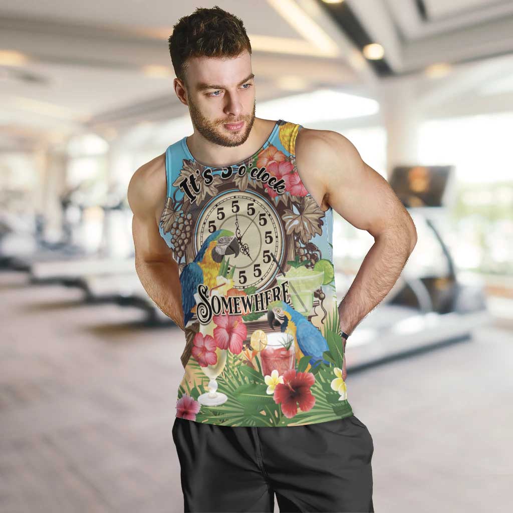 Personalized It's 5 o'clock Somewhere Men Tank Top Hawaiian Tropical Parrots - Polynesian Pride