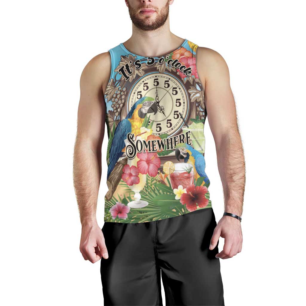 Personalized It's 5 o'clock Somewhere Men Tank Top Hawaiian Tropical Parrots - Polynesian Pride