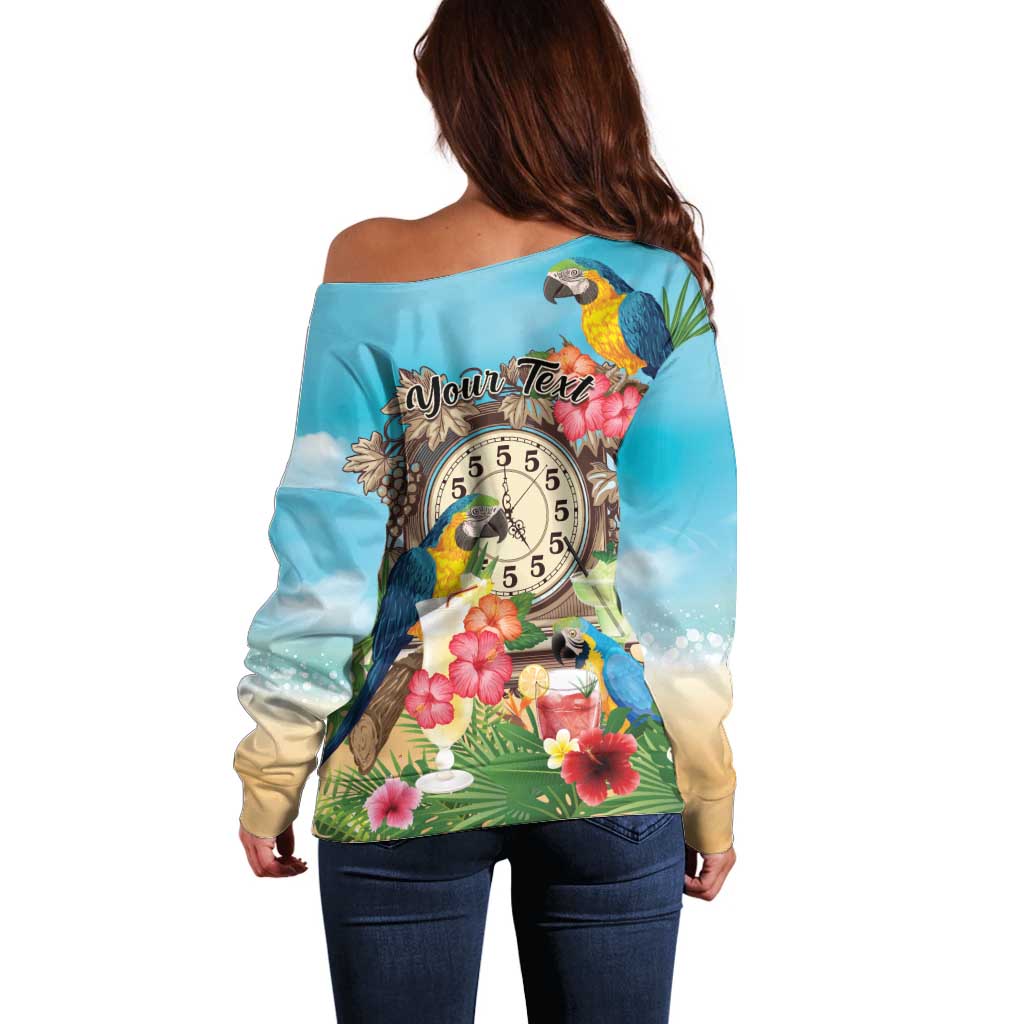 Personalized It's 5 o'clock Somewhere Off Shoulder Sweater Hawaiian Tropical Parrots - Polynesian Pride