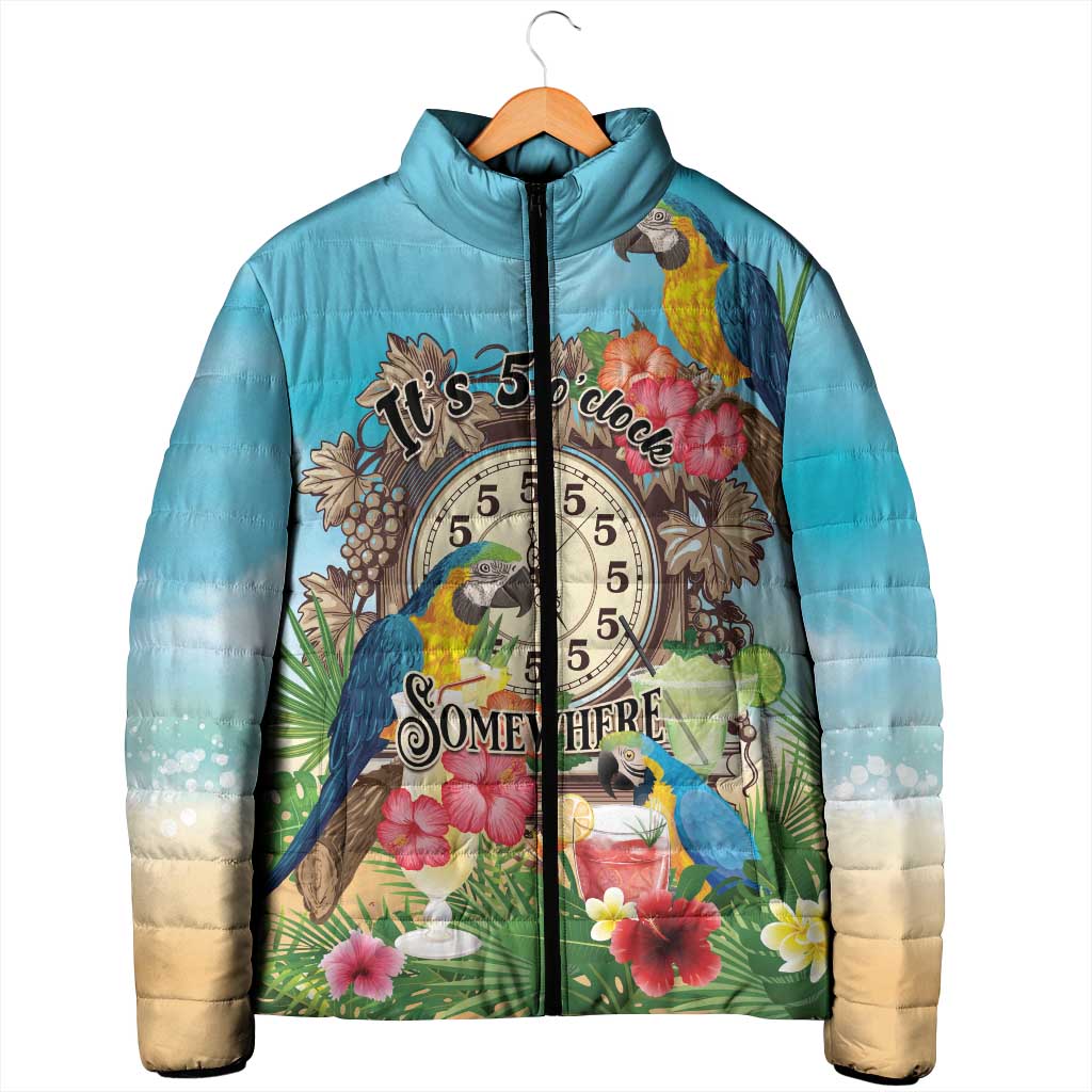 Personalized It's 5 o'clock Somewhere Padded Jacket Hawaiian Tropical Parrots - Polynesian Pride