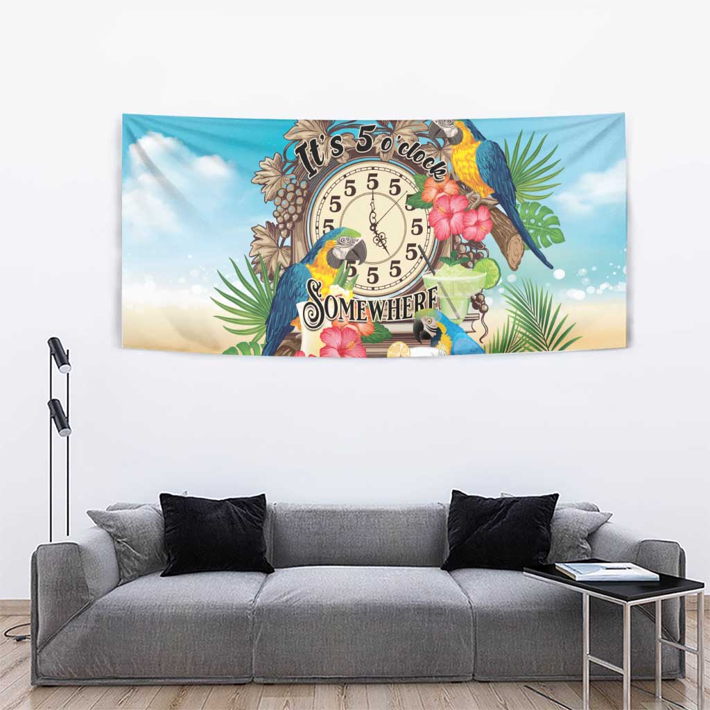 It's 5 o'clock Somewhere Tapestry Hawaiian Tropical Parrots - Polynesian Pride