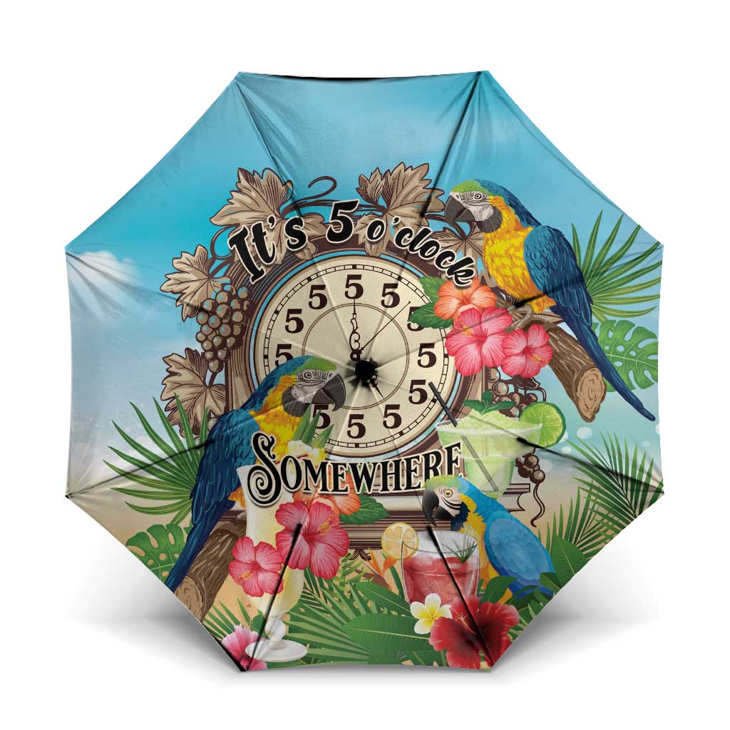 It's 5 o'clock Somewhere Umbrella Hawaiian Tropical Parrots LT01 One Size Folded 11.42 inch Opened Diameter 37.4 inch Blue - Polynesian Pride