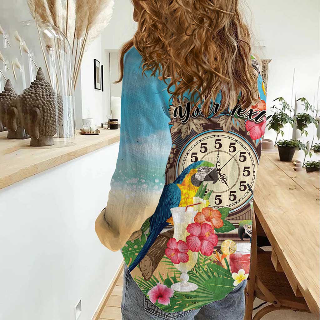 Personalized It's 5 o'clock Somewhere Women Casual Shirt Hawaiian Tropical Parrots - Polynesian Pride