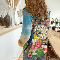 Personalized It's 5 o'clock Somewhere Women Casual Shirt Hawaiian Tropical Parrots - Polynesian Pride