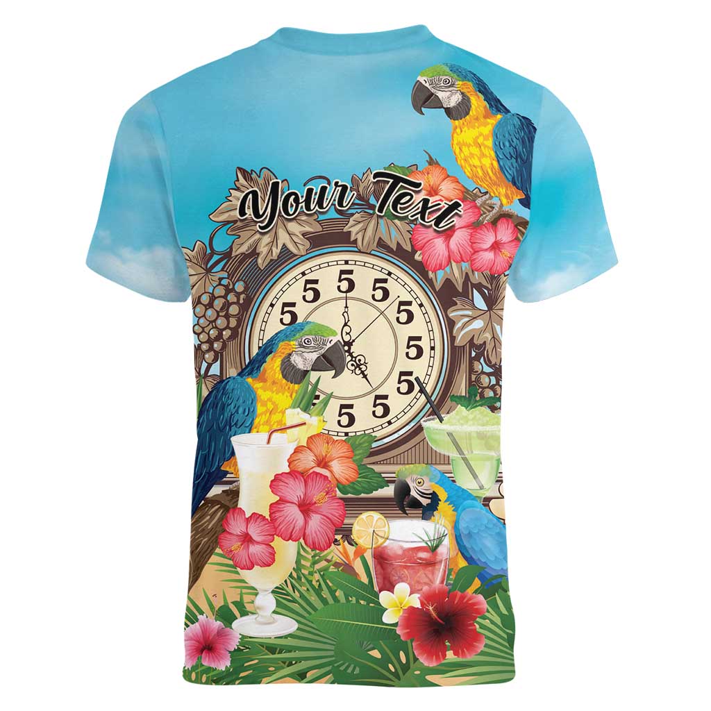 Personalized It's 5 o'clock Somewhere Women V-Neck T-Shirt Hawaiian Tropical Parrots - Polynesian Pride