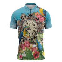 Personalized It's 5 o'clock Somewhere Zipper Polo Shirt Hawaiian Tropical Parrots - Polynesian Pride