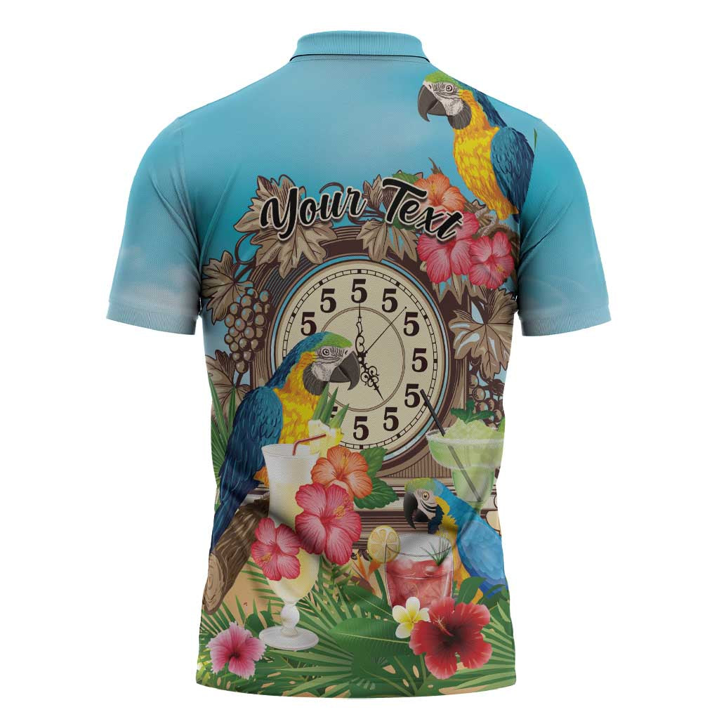 Personalized It's 5 o'clock Somewhere Zipper Polo Shirt Hawaiian Tropical Parrots - Polynesian Pride