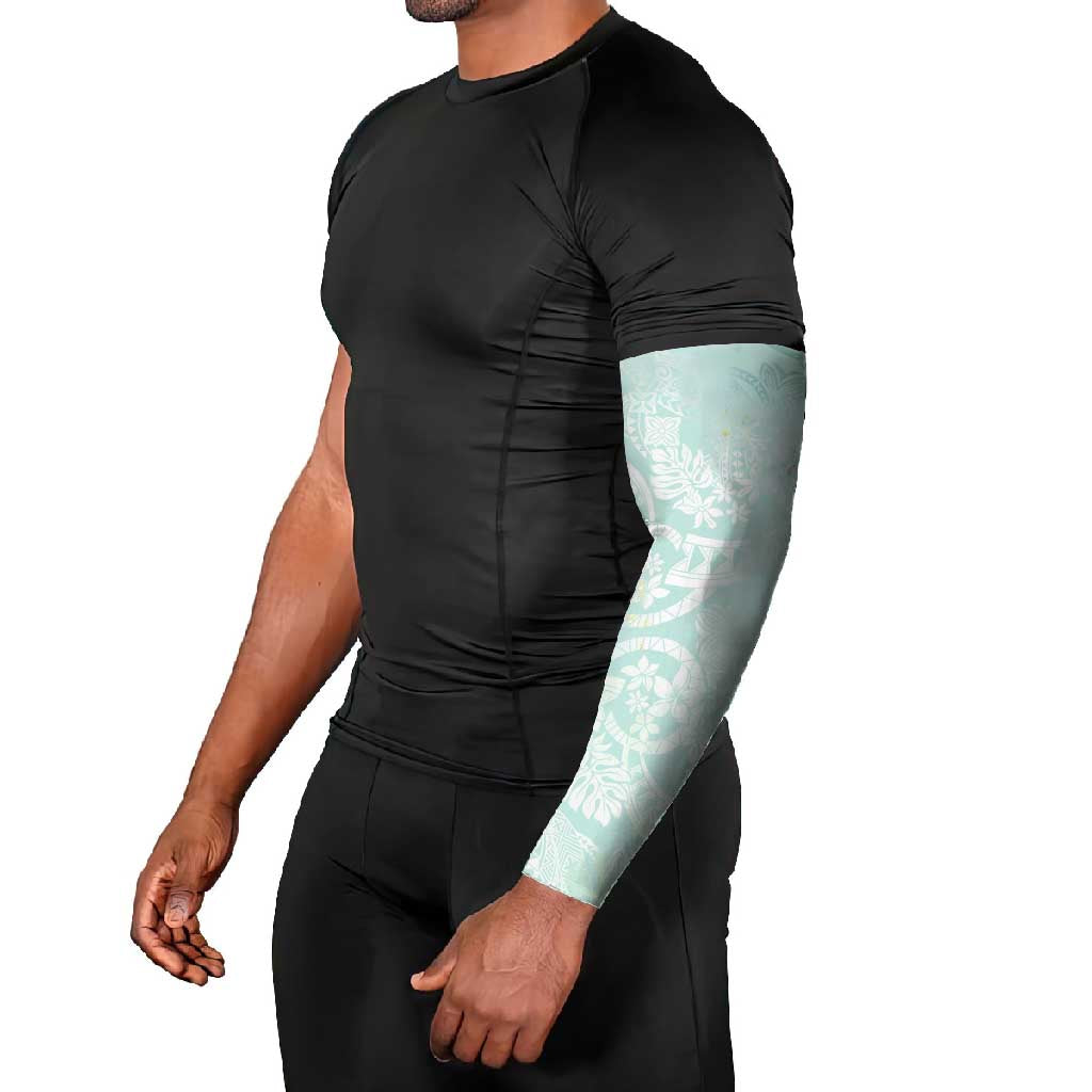 Polynesian Tiare Monstera Seafoam Green Arm Sleeves Liquid Style - Polynesian Pride