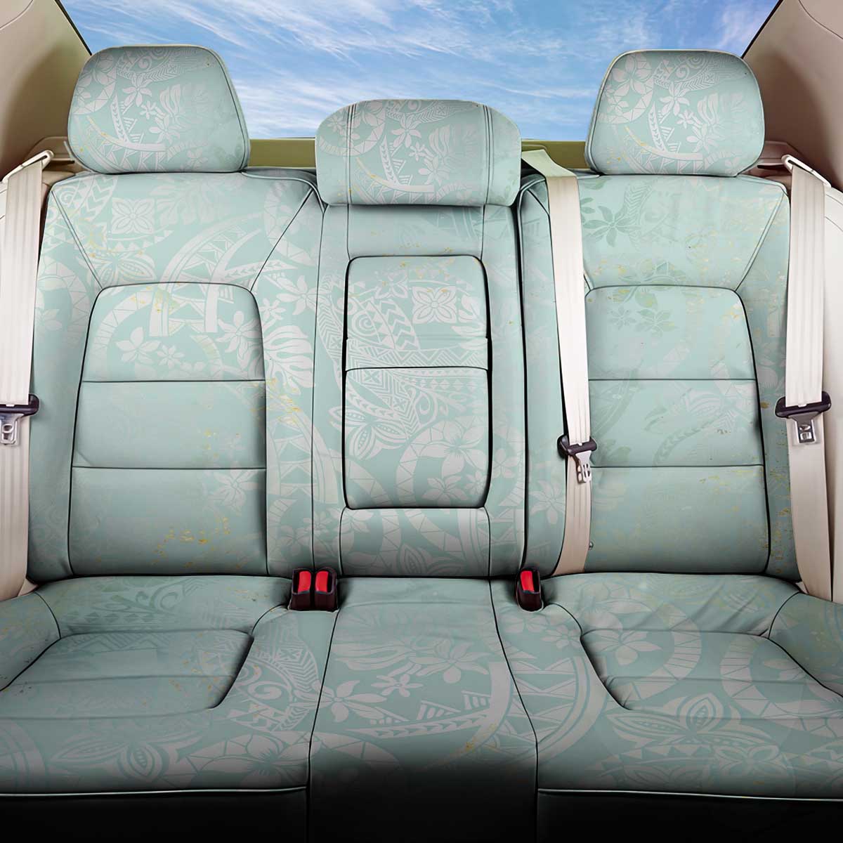 Polynesian Tiare Monstera Seafoam Green Back Car Seat Cover Liquid Style LT01 One Size Green - Polynesian Pride