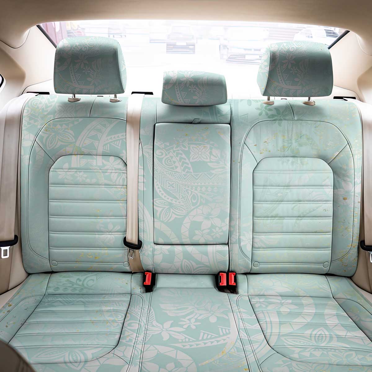 Polynesian Tiare Monstera Seafoam Green Back Car Seat Cover Liquid Style - Polynesian Pride