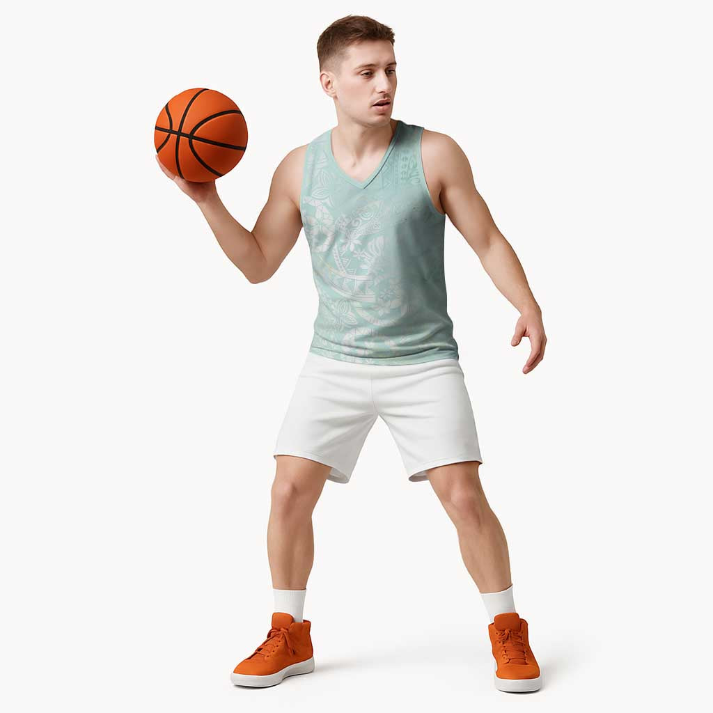 Polynesian Tiare Monstera Seafoam Green Basketball Jersey Liquid Style - Polynesian Pride