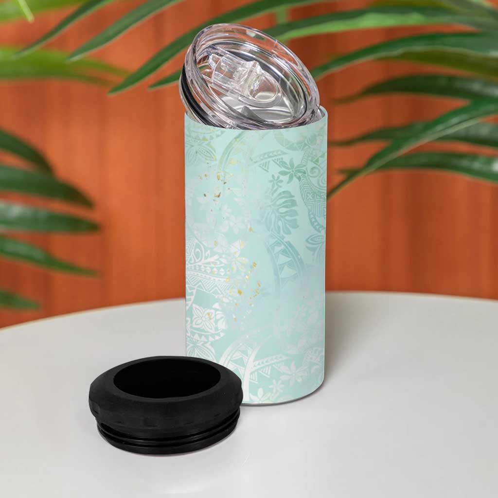 Polynesian Tiare Monstera Seafoam Green 4 in 1 Can Cooler Tumbler Liquid Style - Polynesian Pride