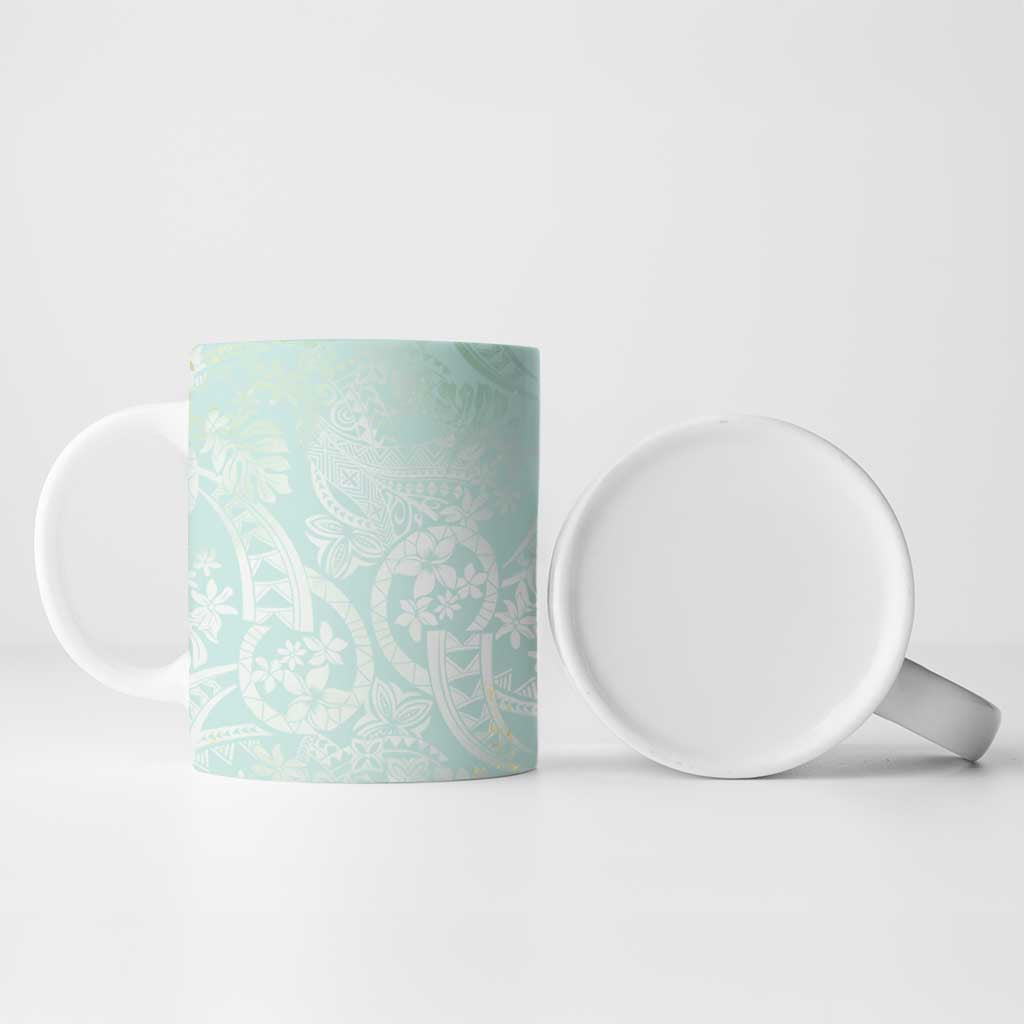 Polynesian Tiare Monstera Seafoam Green Ceramic Mug Liquid Style LT01 - Polynesian Pride
