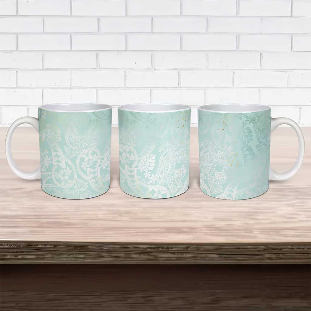 Polynesian Tiare Monstera Seafoam Green Ceramic Mug Liquid Style LT01 - Polynesian Pride